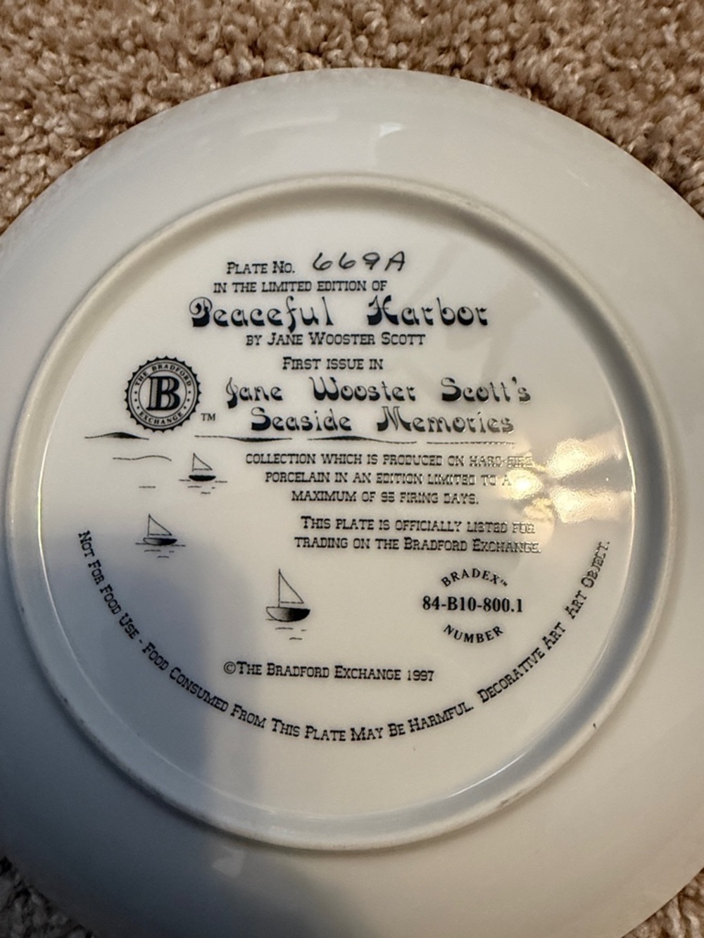 Vintage Bradford Exchange | Peaceful Harbor Jane Wooster Scott Decorative Plate - Picture 3 of 5